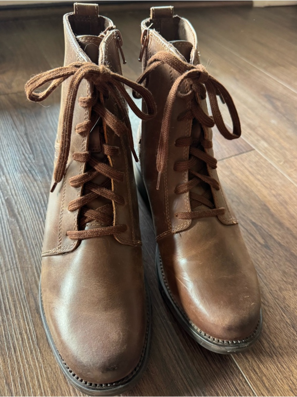 Clarks Maye Step Brown Leather Ankle Boots Lace-Up Zip Comfort 9.5W